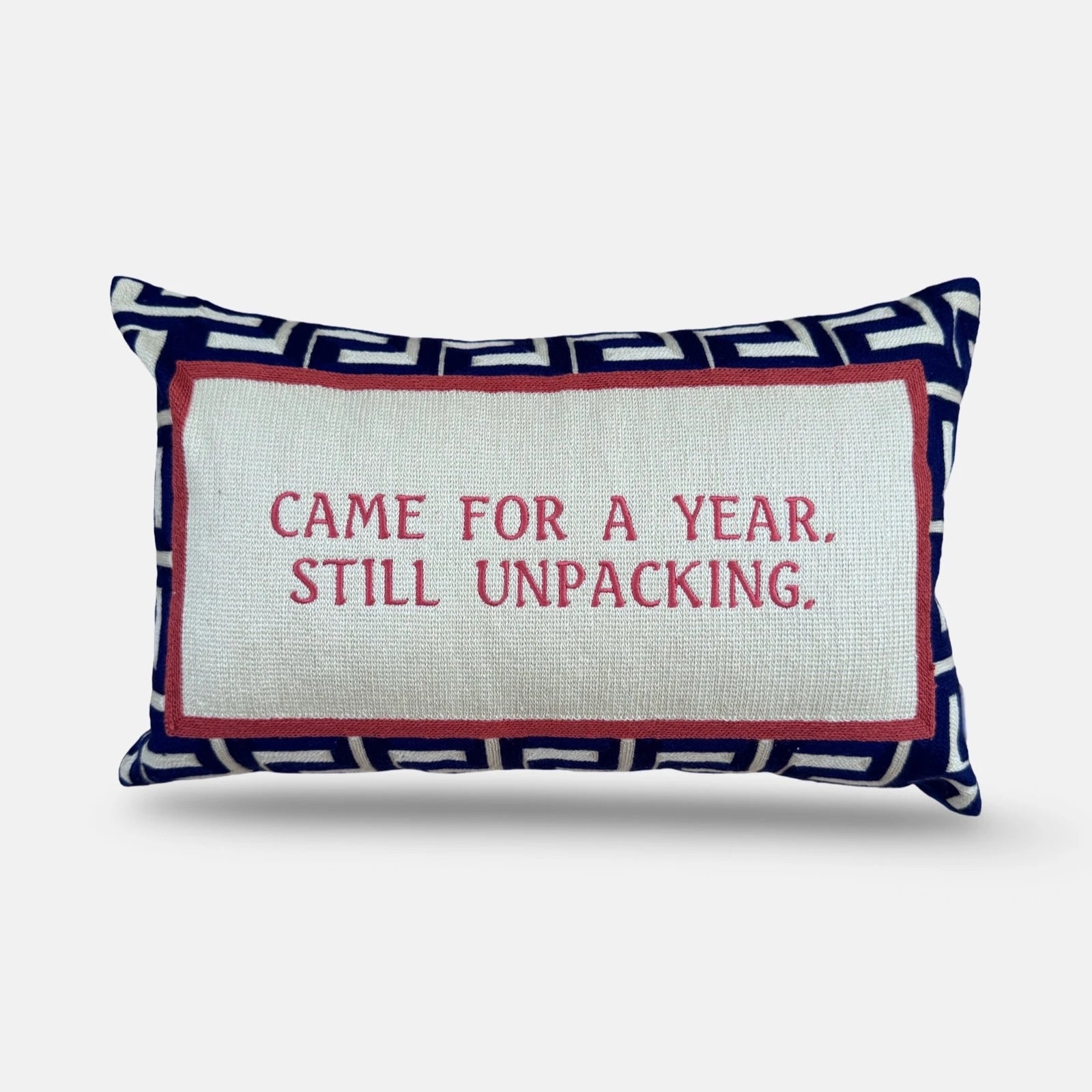 The Voyage Dubai - Came for a Year. Still Unpacking. Needlepoint Cushion