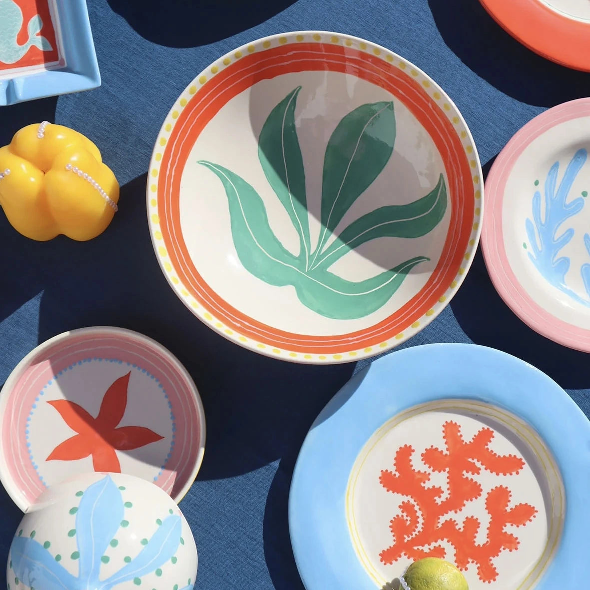 The Voyage Dubai - Green Seaweed Salad Bowl - A hand-painted salad bowl by French designer Laetitia Rouget. Crafted by artisans in Portugal.