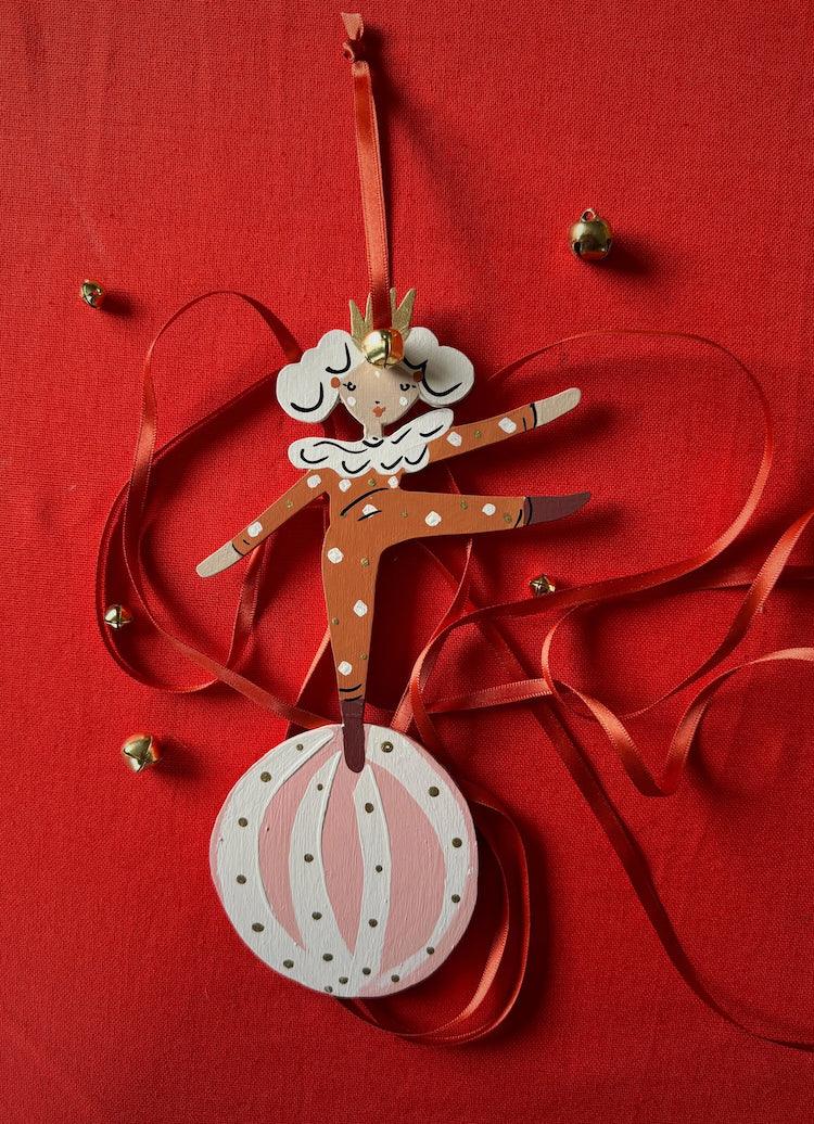 Little Loretta in Red Hand Painted Wooden Ornament by Alice Mary Lynch - The Voyage Dubai