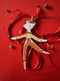 Mouse Dancer in Ochre/Red Hand Painted Wooden Ornament by Alice Mary Lynch - The Voyage Dubai