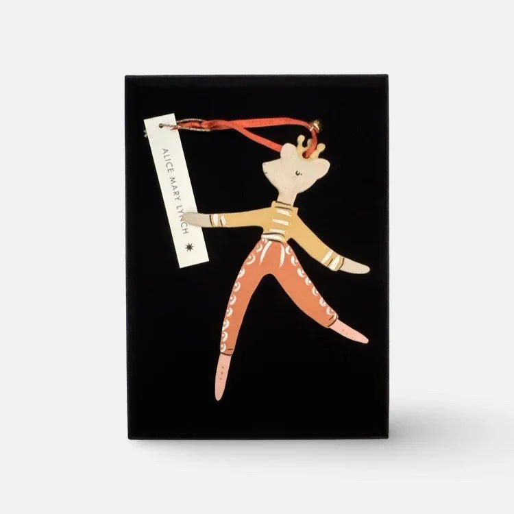 Mouse Dancer in Ochre/Red Hand Painted Wooden Ornament by Alice Mary Lynch - The Voyage Dubai