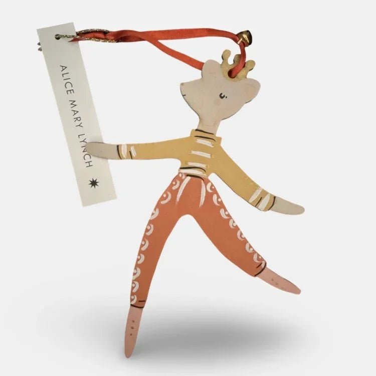 Mouse Dancer in Ochre/Red Hand Painted Wooden Ornament by Alice Mary Lynch - The Voyage Dubai