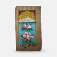The Voyage Dubai - An original hand painted Turkish Miniature, illustrated on an antique Ottoman manuscript. Sailing ships on the Bosphorus