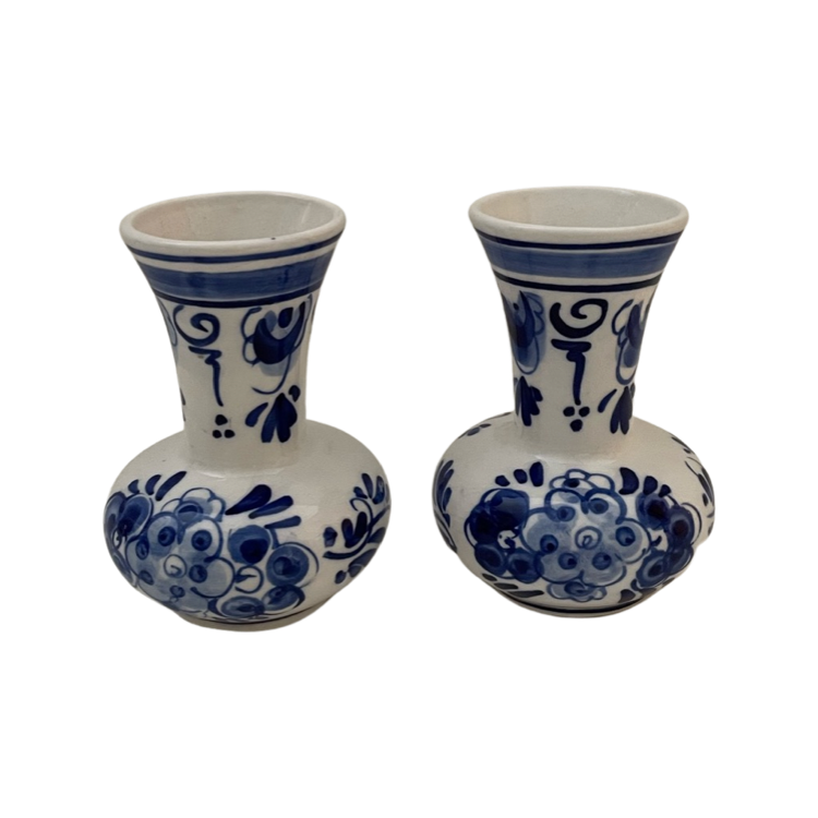 Pair of Vintage Blue Delft Ceramic Bud Vases. Perfect on a bedside table or guest bathroom.