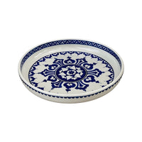The Voyage Dubai - One of a kind, hand-painted Iznik ceramic dish from Turkey featuring a bold blue and white geometric design. 
