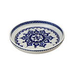 The Voyage Dubai - One of a kind, hand-painted Iznik ceramic dish from Turkey featuring a bold blue and white geometric design. 