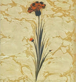 The Voyage Dubai - Hand painted carnation flowers on marbled paper (Ebru).  Presented in a gilt, faux bamboo frame with forest green mat.
