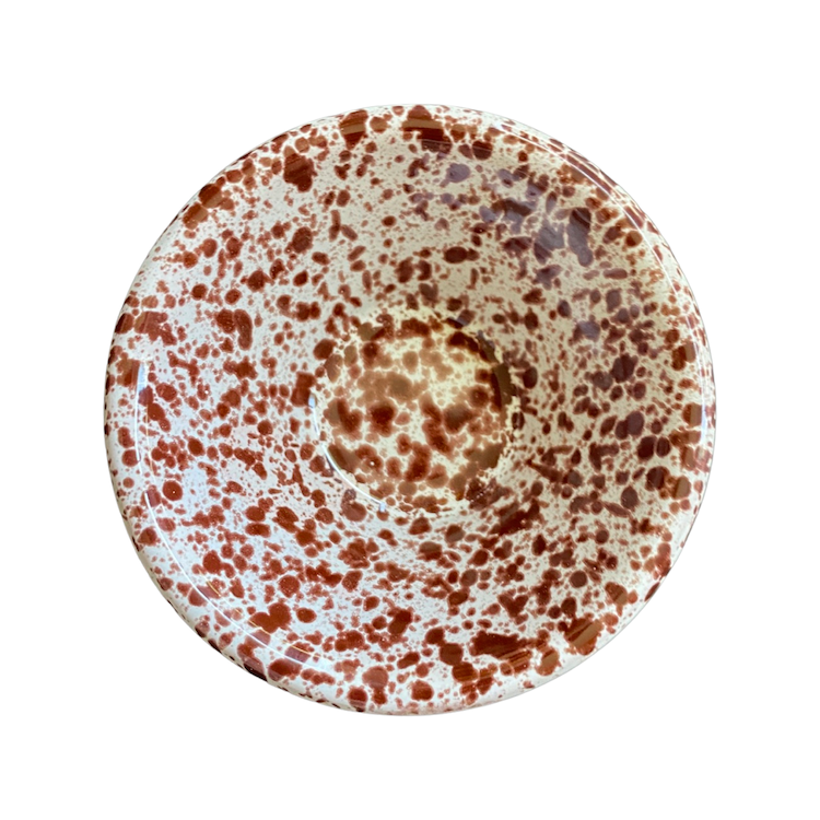 The Voyage Dubai - Splatter Salt/Olive Oil Bowl (Zingla) in Brown  A wonderful addition to the tablescape in the distinctive and traditional Mediterranean 'splatter' pattern.  Beautiful and versatile, adding charm and character, the zingla bowl is a staple in every Maltese household, traditionally used for myriad domestic purposes. Use these as salt bowls or dipping bowls.
