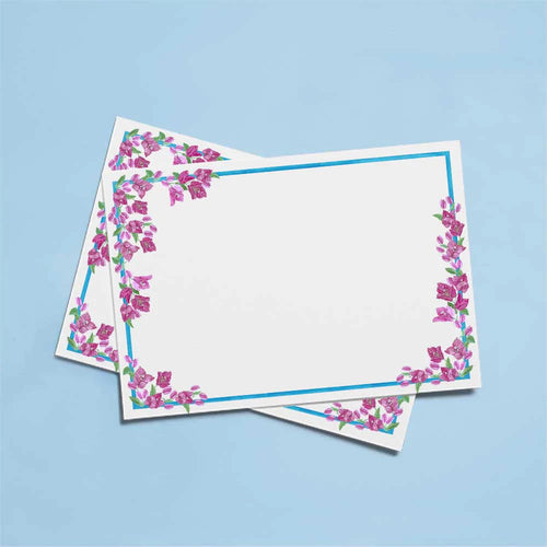 The Voyage Dubai - Bougainvillea Notecards by Aquarela  Originally illustrated in watercolour by Portuguese artist India who draws inspiration from her home in Comporta and summers spent in the Bahamas.  Printed on luxury 300gsm textured paper.  Size: A6  Sold in packs of ten without envelopes.