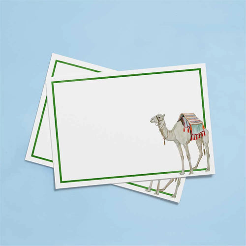 The Voyage Dubai - Camel Notecards by Aquarela  Originally illustrated in watercolour by Portuguese artist India who draws inspiration from her home in Comporta and summers spent in the Bahamas.  Printed on luxury 300gsm textured paper.  Size: A6  Sold in packs of ten without envelopes.