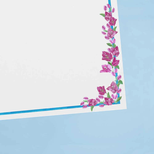 The Voyage Dubai - Bougainvillea Notecards by Aquarela  Originally illustrated in watercolour by Portuguese artist India who draws inspiration from her home in Comporta and summers spent in the Bahamas.  Printed on luxury 300gsm textured paper.  Size: A6  Sold in packs of ten without envelopes.