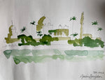 The Voyage Dubai - Eau de Nile Watercolour #4 A series of original watercolour sketches depicting scenes from the Nile, painted by renowned Interior Designer and artist Gavin Houghton for The Voyage Dubai. Original A4 watercolour sketch