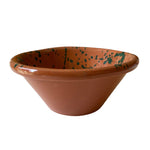 The Voyage Dubai - Splatter Condiment Bowl (Zingla) in Terracotta - Large  A wonderful addition to the tablescape in the distinctive and traditional Mediterranean 'splatter' pattern.  Beautiful and versatile, adding charm and character, the zingla bowl is a staple in every Maltese household, traditionally used for myriad domestic purposes. Our bowls are the perfect size for serving chips and salads.