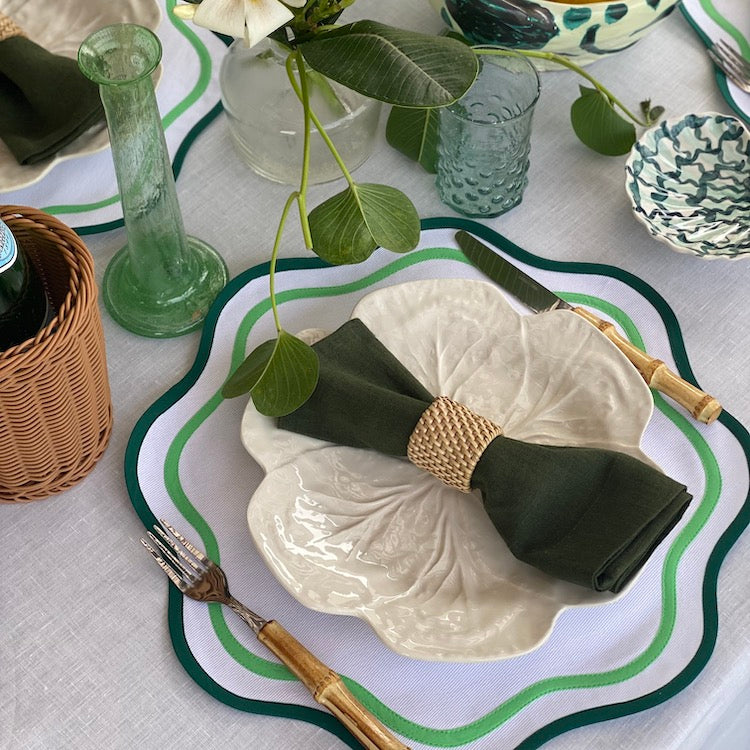 The Voyage Dubai - Linen Dinner Napkins Forest Green Our classic dinner napkins available in seven gorgeous colours to complement a multitude of table settings.  Our napkins are made with 100% European linen making them luxurious and long-lasting. 50x50cm