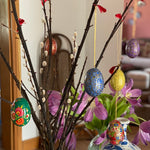 The Voyage Dubai - These decorative Easter eggs are handcrafted and painted by skilled artisans in beautiful kashmiri designs.  Made from willow wood and paper mache and individually painted in an assortment of rich, vibrant colours, they come ready with string for hanging and are finished with a gold tassel adding the final touch.  The perfect addition to your Easter tree or table. 