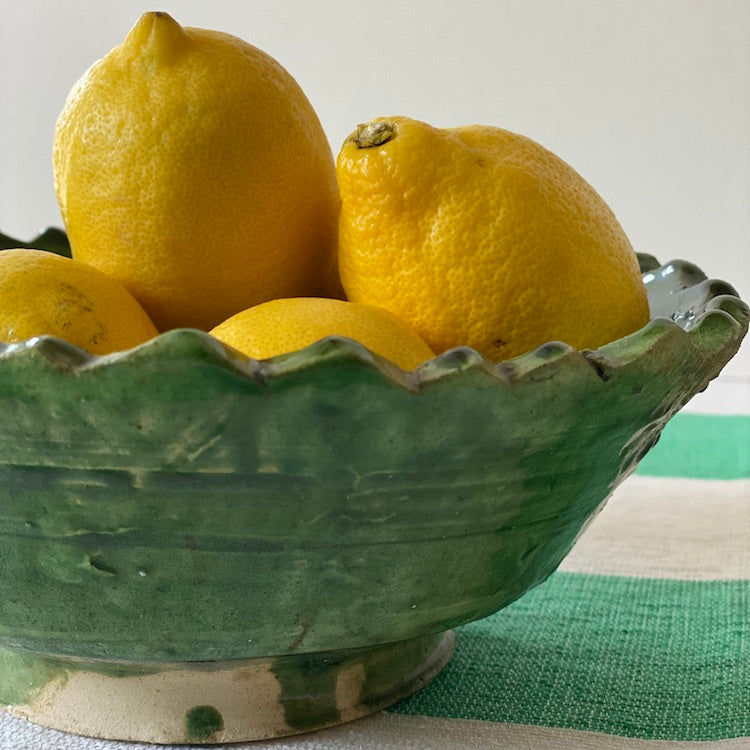 The Voyage Dubai - Tamegroute Pottery Bowl - Jagged  Our range of Tamegroute pottery is designed to be cherished. Crafted from clay and natural raw materials native to the region, each piece is organically shaped without moulds in a traditional method passed down from generation to generation. Both practical and stylish, use the bowls for serving snacks and dips or simply as a decorative piece for display.