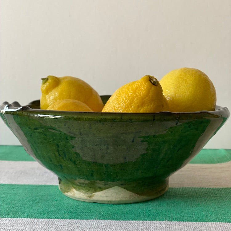 The Voyage Dubai - Tamegroute Pottery Bowl - Large Our range of Tamegroute pottery is designed to be cherished. Crafted from clay and natural raw materials native to the region, each piece is organically shaped without moulds in a traditional method passed down from generation to generation. Both practical and stylish, use the bowls for serving snacks and dips or simply as a decorative piece for display.