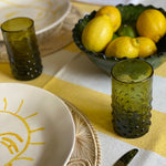 The Voyage Dubai - Handblown Syrian Recycled Bubble Tumbler (Olive Green)  Beautiful, whilst adding an element of fun, coloured glass is having a moment in the spotlight and we absolutely love these bubble tumblers, individually hand-crafted by talented artisans in Syria. Guaranteed to elevate any table setting.