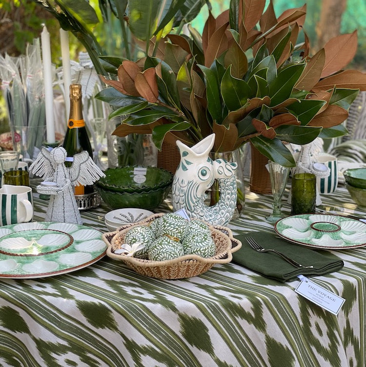 Mallorcan Ikat Tablecloth in Olive Green