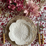 The Voyage Dubai - Lotus Tablecloth in Red  Hand block printed tablecloth on 100% cotton.  Available in sizes:  140cm x 210cm 160cm x 260cm Made in Jaipur, India.