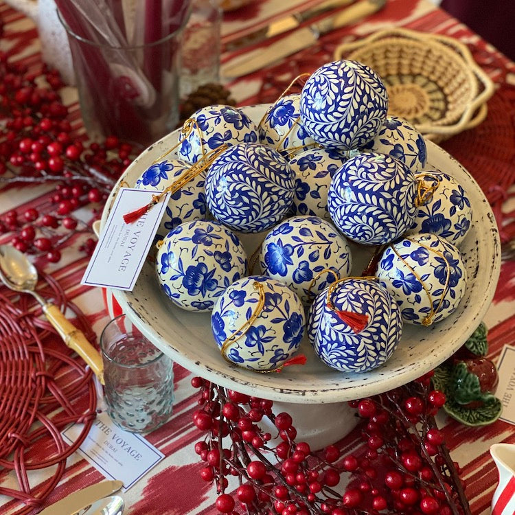 The Voyage Dubai - Papier-mâché hand painted Christmas baubles from Kashmir, India.