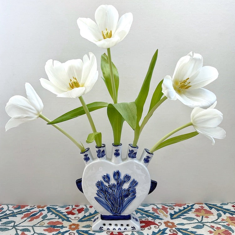 The Voyage Dubai - Vintage hand painted Delftware Tulipiere vase by Bakker. Perfect for styling individual stems of Spring blooms.