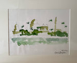The Voyage Dubai - Eau de Nile Watercolour #4 A series of original watercolour sketches depicting scenes from the Nile, painted by renowned Interior Designer and artist Gavin Houghton for The Voyage Dubai. Original A4 watercolour sketch