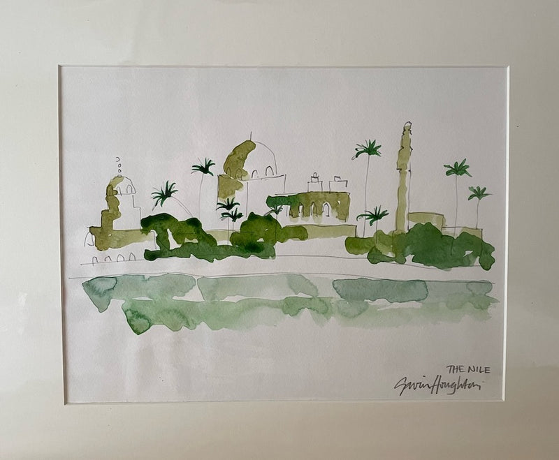 The Voyage Dubai - Eau de Nile Watercolour #4 A series of original watercolour sketches depicting scenes from the Nile, painted by renowned Interior Designer and artist Gavin Houghton for The Voyage Dubai. Original A4 watercolour sketch