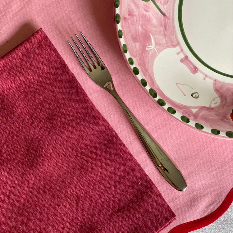 The Voyage Dubai - Linen Dinner Napkins Raspberry. Our classic dinner napkins available in eight gorgeous colours to complement a multitude of table settings.  Our napkins are made with 100% European linen making them luxurious and long-lasting.