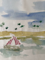 The Voyage Dubai - Eau de Nile Watercolour #2 A series of original watercolour sketches depicting scenes from the Nile, painted by renowned Interior Designer and artist Gavin Houghton for The Voyage Dubai. Original A4 watercolour sketch