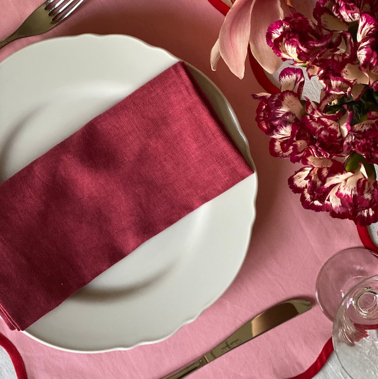 The Voyage Dubai - Linen Dinner Napkins Raspberry. Our classic dinner napkins available in eight gorgeous colours to complement a multitude of table settings.  Our napkins are made with 100% European linen making them luxurious and long-lasting.