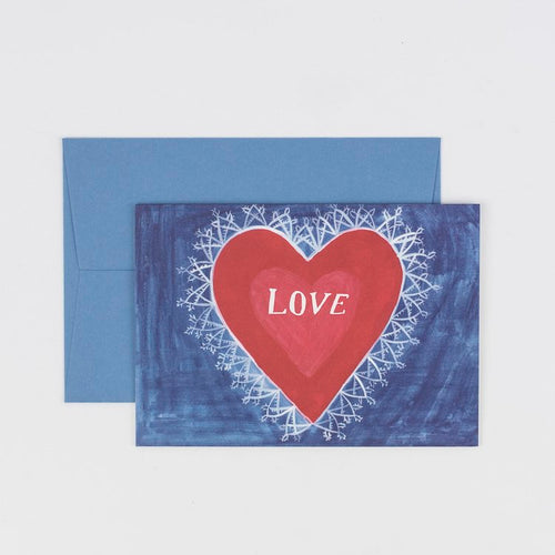 The Voyage Dubai - Love Card  Originally hand illustrated by British artist Kate Cronk in watercolour and gouache.  Printed on luxury 300gsm card with a corresponding blue envelope.  Blank inside for your own message.  A6 size 148x105mm.  Designed and printed in the U.K.