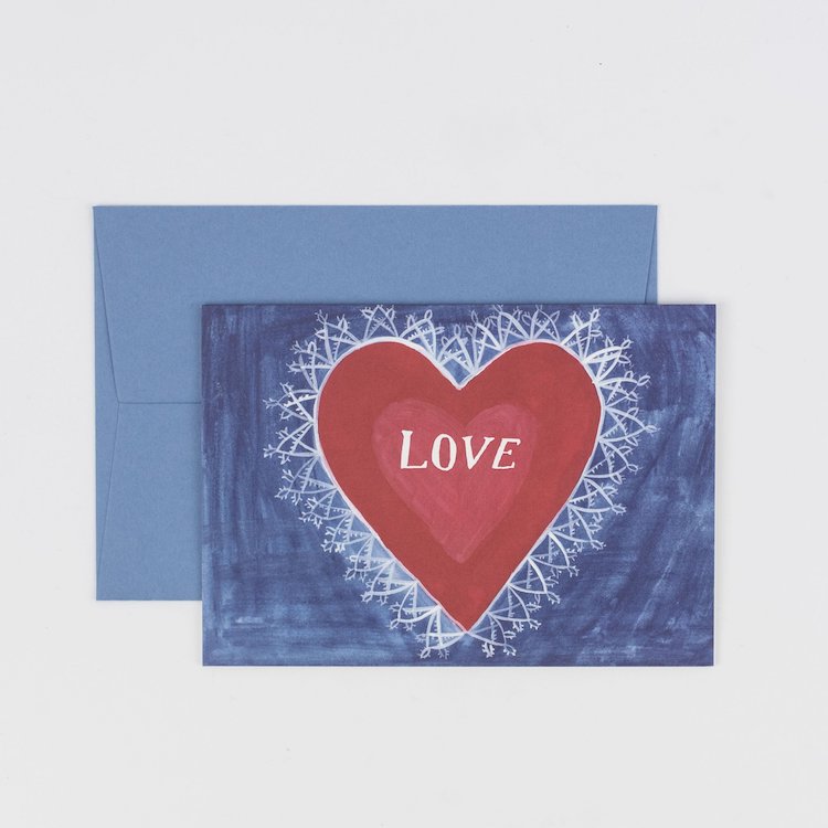 The Voyage Dubai - Love Card  Originally hand illustrated by British artist Kate Cronk in watercolour and gouache.  Printed on luxury 300gsm card with a corresponding blue envelope.  Blank inside for your own message.  A6 size 148x105mm.  Designed and printed in the U.K.
