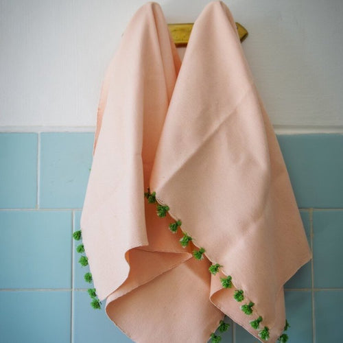 The Voyage Dubai - Made in Tangier Pom Pom Hand Towel - The sweetest little addition to every boot room, bathroom and laundry, 100% pure cotton the Pom Pom Hand Towel is available in a multitude of colours, complimented with a fringe of pom poms.