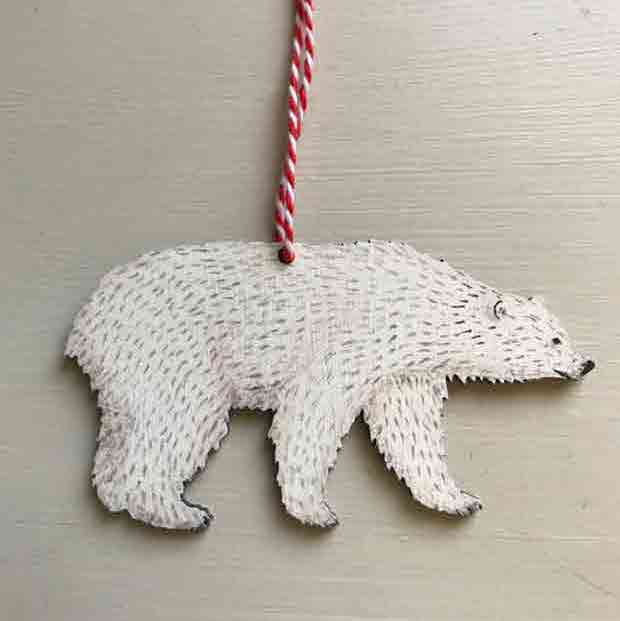 The Voyage Dubai - Polar Bear 3mm birch plywood decoration (printed both sides) from an original painting by Elizabeth Harbour.