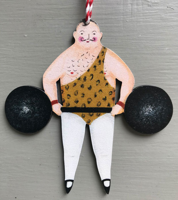 The Voyage Dubai - Strong Man 3mm birch plywood decoration (printed both sides) from an original painting by Elizabeth Harbour.