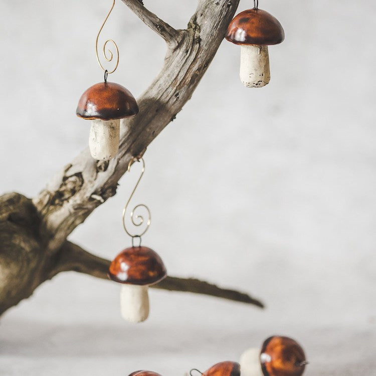 The Voyage Dubai - Ceramic Christmas mushroom ornaments - Penny Bun (Brown)  The most charming ornaments perfect for the holiday season, these Christmas mushrooms make for a fun and quirky addition to the Christmas tree or holiday table.