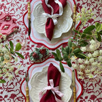 The Voyage Dubai - Lotus Tablecloth in Red  Hand block printed tablecloth on 100% cotton.  Available in sizes:  140cm x 210cm 160cm x 260cm Made in Jaipur, India.