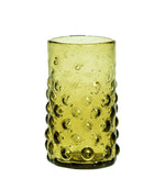 The Voyage Dubai - Handblown Syrian Recycled Bubble Tumbler (Olive Green)  Beautiful, whilst adding an element of fun, coloured glass is having a moment in the spotlight and we absolutely love these bubble tumblers, individually hand-crafted by talented artisans in Syria. Guaranteed to elevate any table setting.