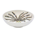 The Voyage Dubai - Peanut Bowl in Palm, 12cm  A recent addition to the Villa Bologna Pottery family, the Palm collection is designed to evoke the sunny spirit of the Mediterranean, whose islands are dotted with them. Mix-and-match the Palm with other designs for an informal look.  Handmade and hand painted in Malta.