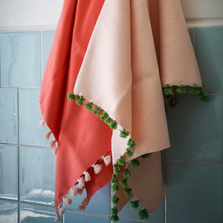 Pom Pom Hand Towel - Papaya - Available at The Collective by Ripe - The Voyage Dubai