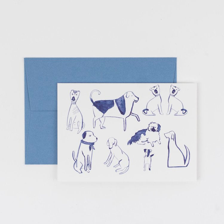 The Voyage Dubai. Posh Dogs Card  Originally hand illustrated by British artist Kate Cronk in watercolour and gouache.  Printed on luxury 300gsm card with a corresponding blue envelope.  Blank inside for your own message.  A6 size 148x105mm.  Designed and printed in the U.K.