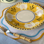 Set of Two Double Scalloped Cotton Placemats - Blue/Ochre - The Voyage Dubai