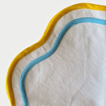 Set of Two Double Scalloped Cotton Placemats - Blue/Ochre - The Voyage Dubai