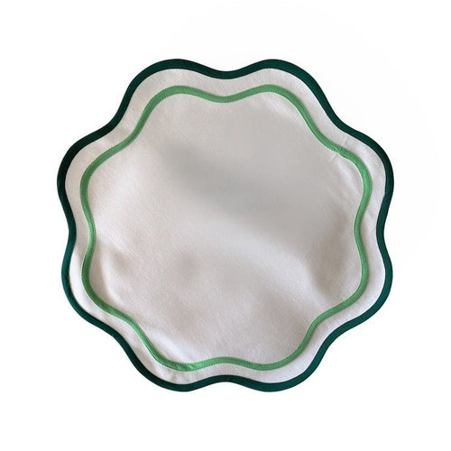 Set of Two Double Scalloped Cotton Placemats - Green - The Voyage Dubai