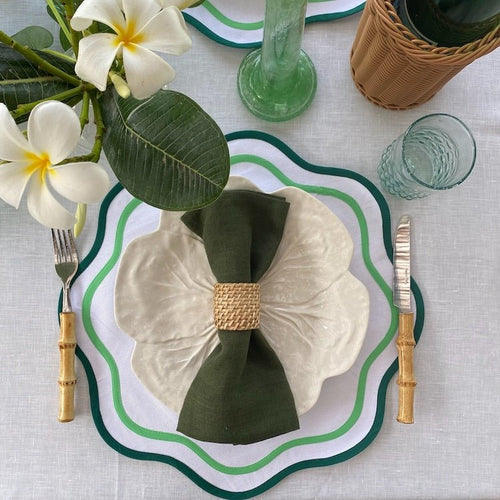 Set of Two Double Scalloped Cotton Placemats - Green - The Voyage Dubai