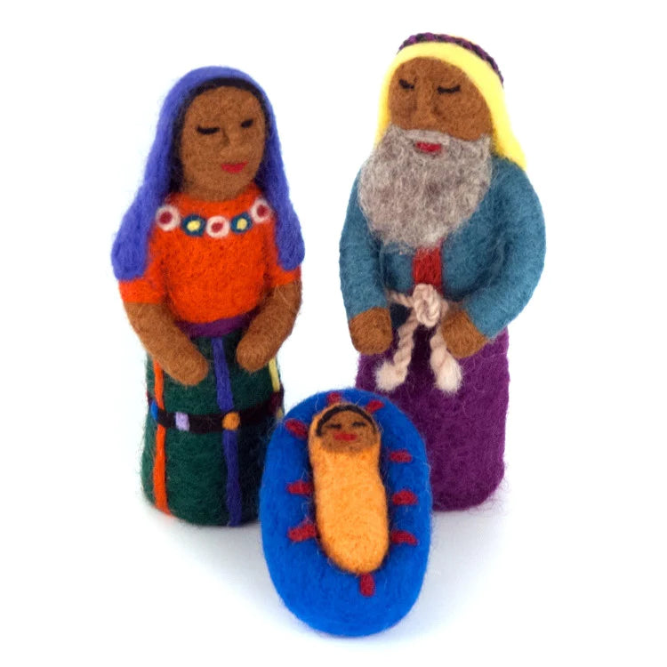 The Voyage Dubai - Felted Wool Mayan Nativity - 5 pcs set  Handmade in Guatemala, each Mayan woman creates her own delightfully unique rendition of the Holy Family